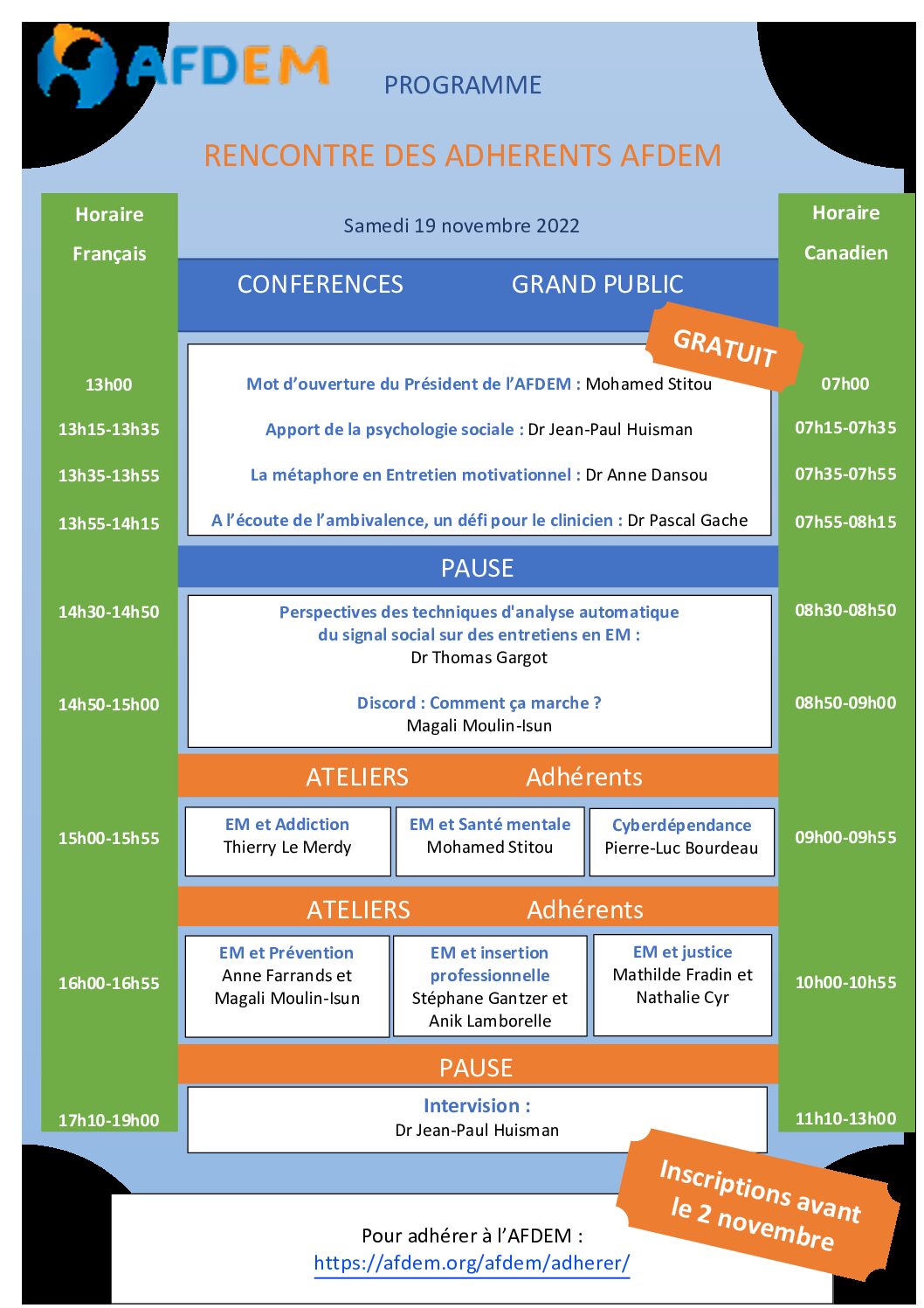 L’AFDEM organise sa journée annuelle des adhérents samedi 19 novembre 2022 en visoconférence
