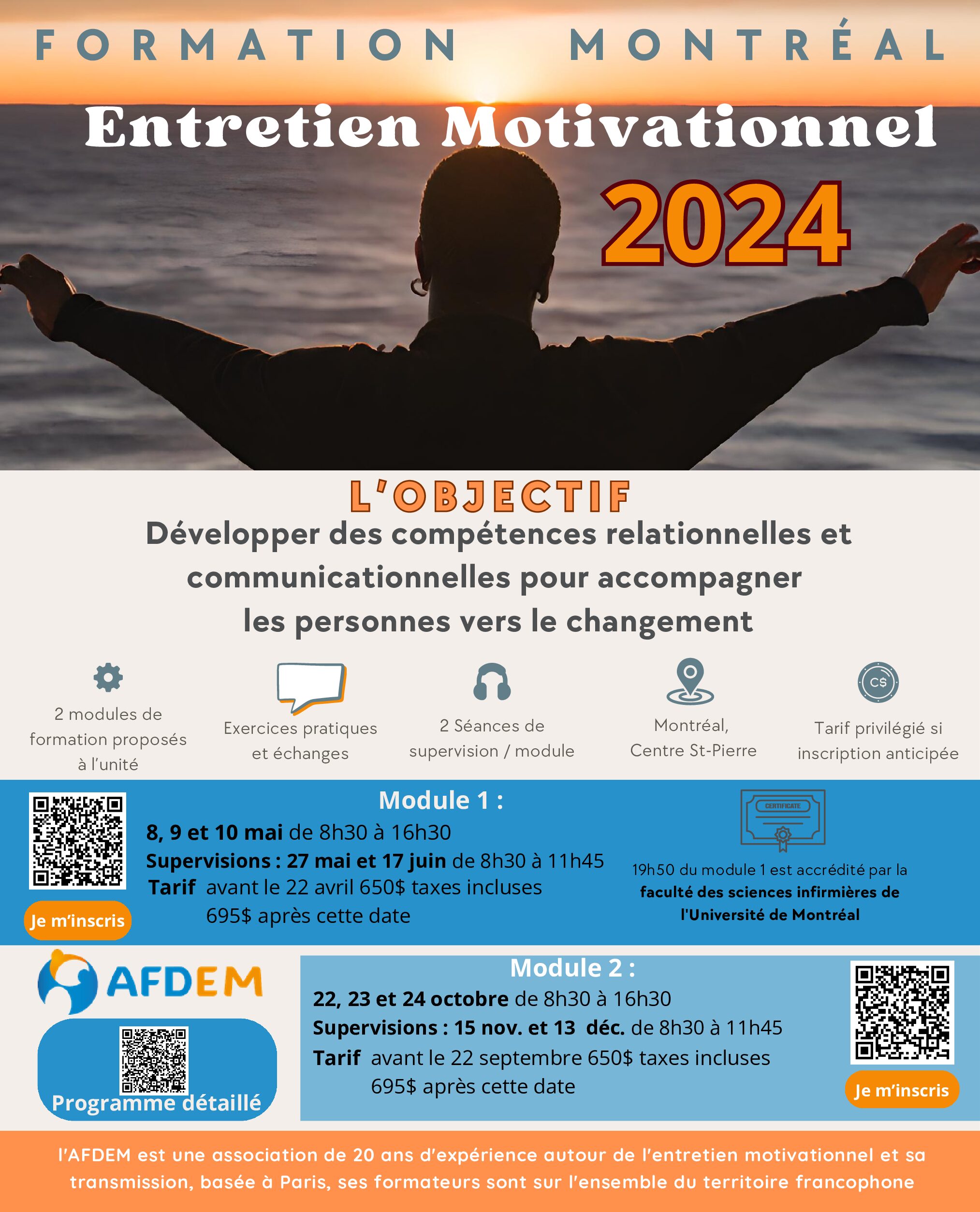 2024 : Formation en entretien motivationnel module 1 et 2 avec supervisions de groupe MONTREAL