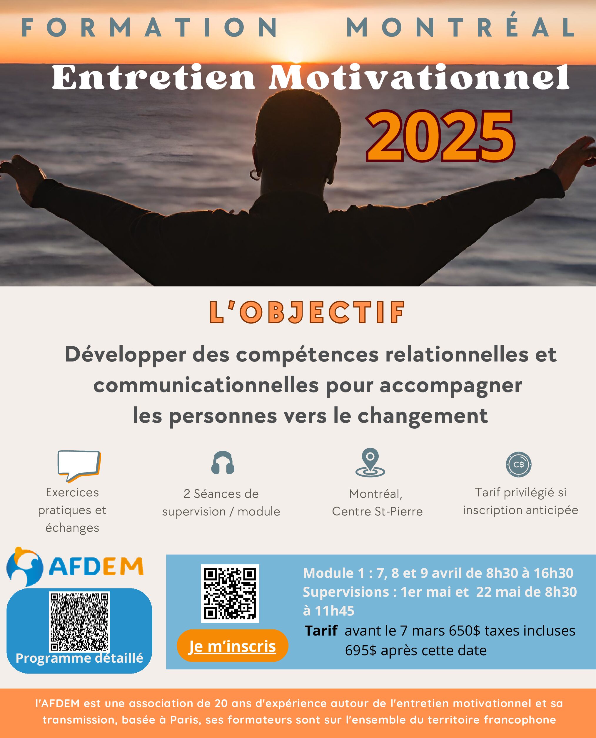 2025 : Formation en entretien motivationnel module 1 avec supervisions de groupe MONTREAL